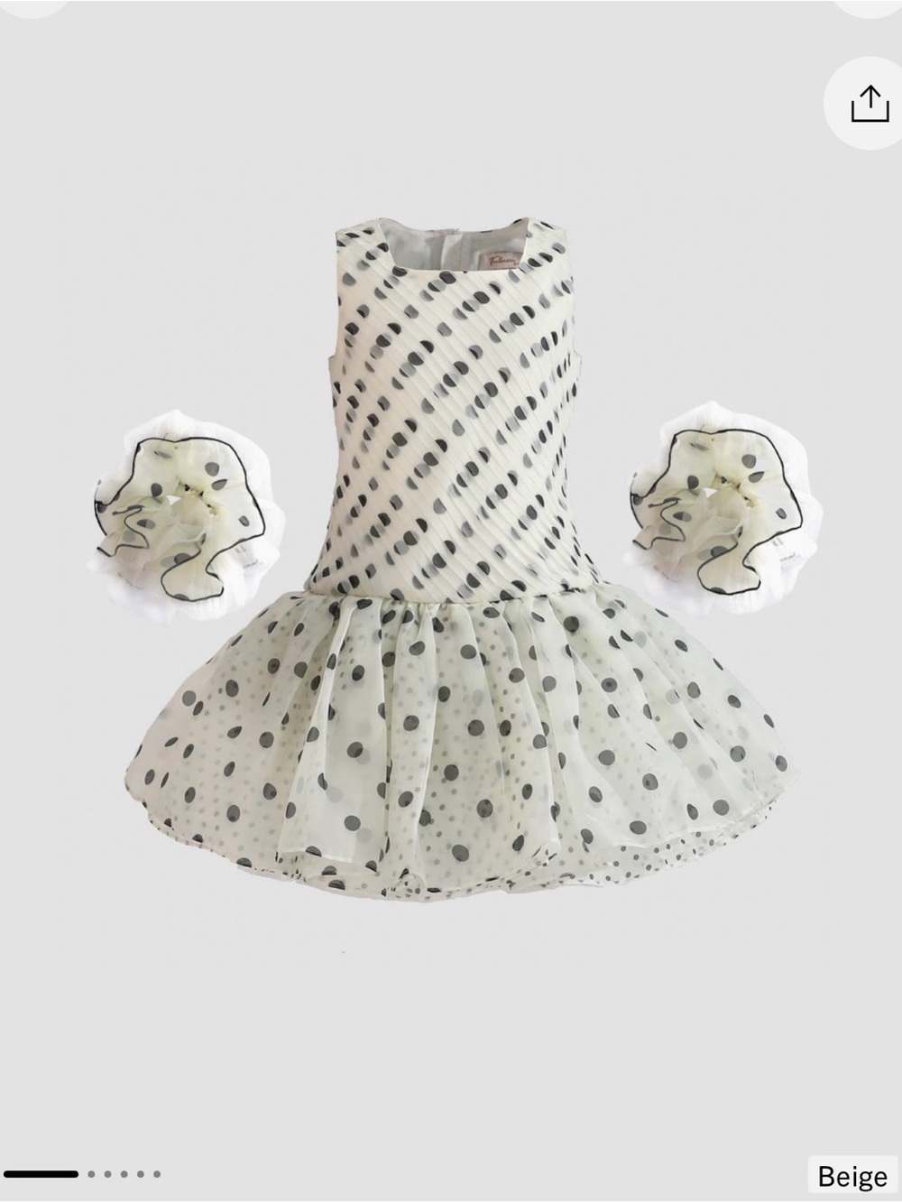 Girls Polka Dot Tulle Party Dress in Beige and Black